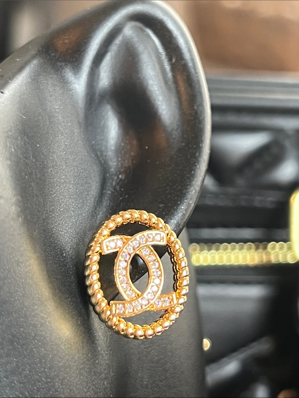 Gold-Tone Interlocking Logo Crystal Stud Earrings
